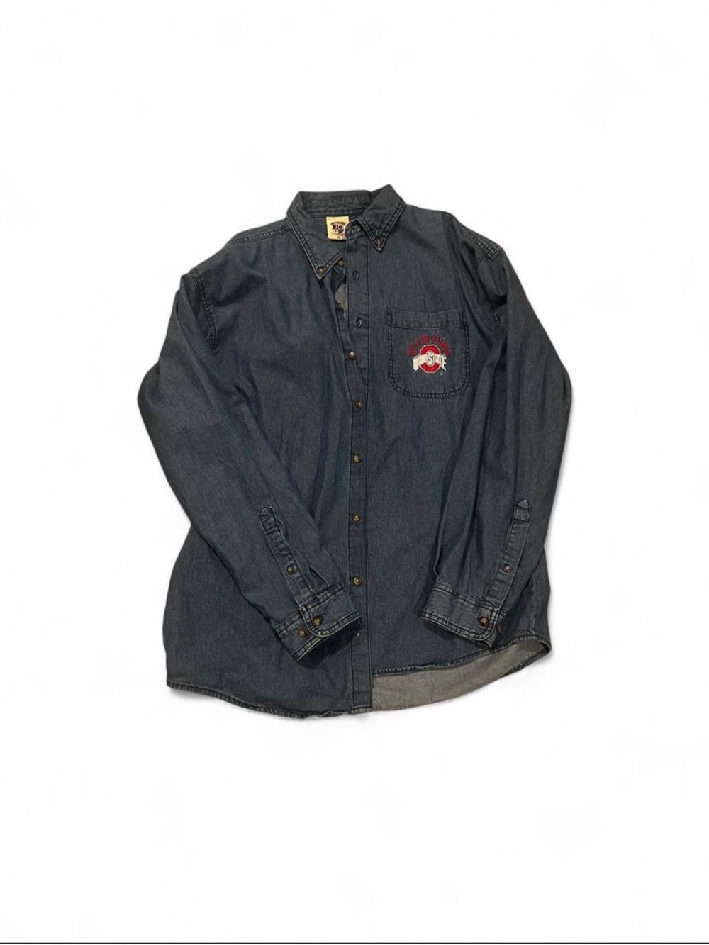 Casual Dark Denim Button-Down Shirt #OHIOSTATE #GOBUCKEYES #OSU#Vintage